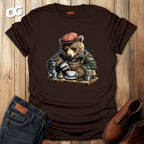 Bear Barista T-Shirt with Coffee Art Design – dark_chocolate – oak-wood