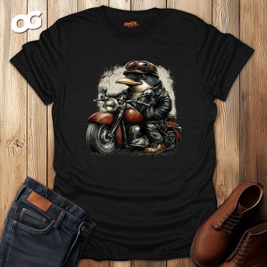 Penguin Aviator T-Shirt with Motorcycle Design – black – oak-wood
