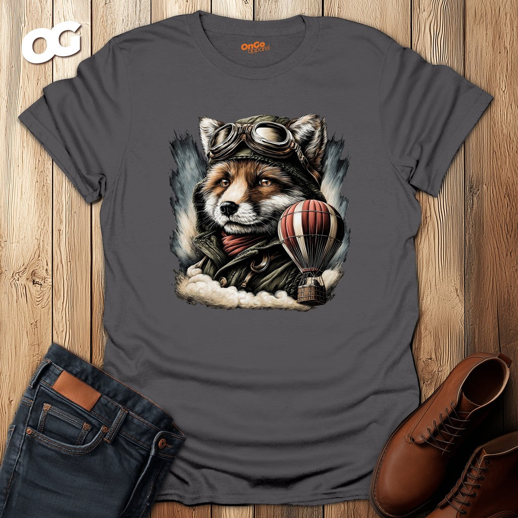 Fox Aviator with Balloon T-Shirt – charcoal – oak-wood