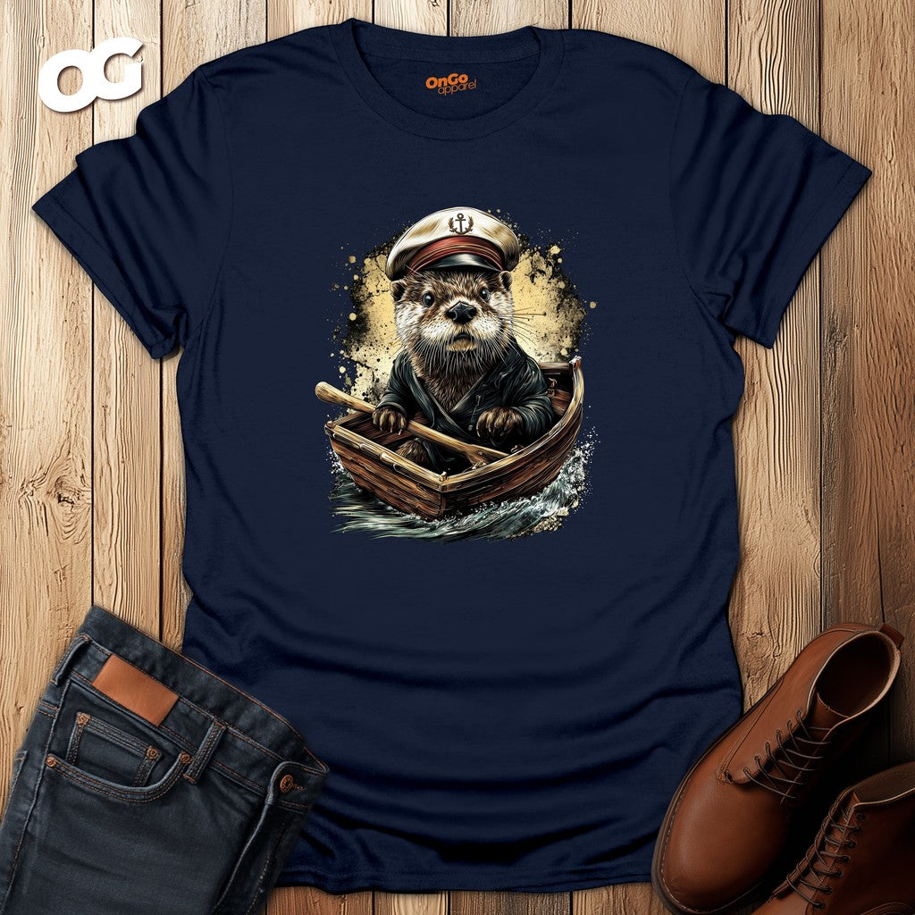 Charming Otter Captain T-Shirt with Rowboat Design – navy – oak-wood