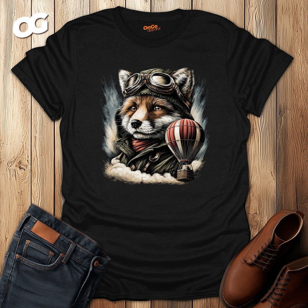 Fox Aviator with Balloon T-Shirt – black – oak-wood