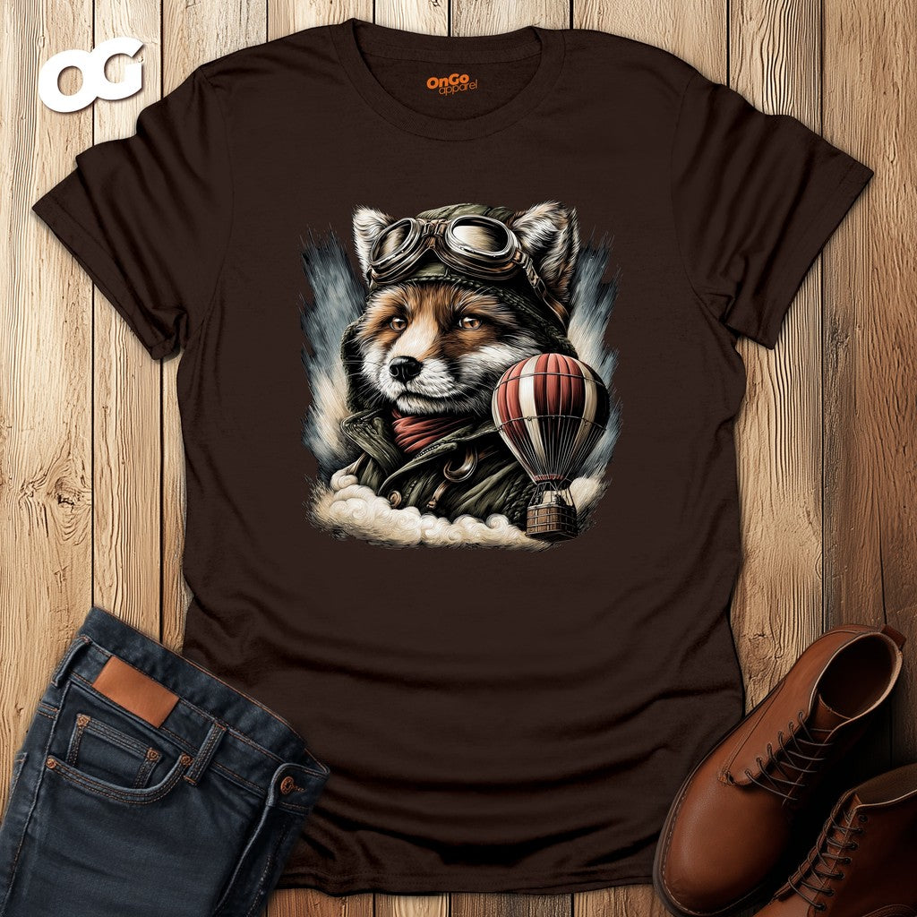 Fox Aviator with Balloon T-Shirt – dark_chocolate – oak-wood