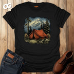 Adventure Mountain Tent Graphic T-Shirt – black – oak-wood