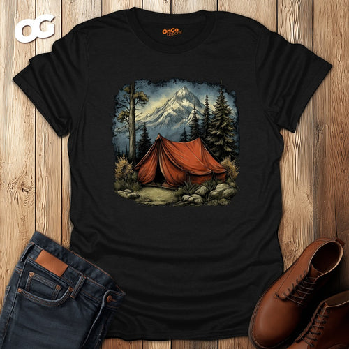 Adventure Mountain Tent Graphic T-Shirt – black – oak-wood