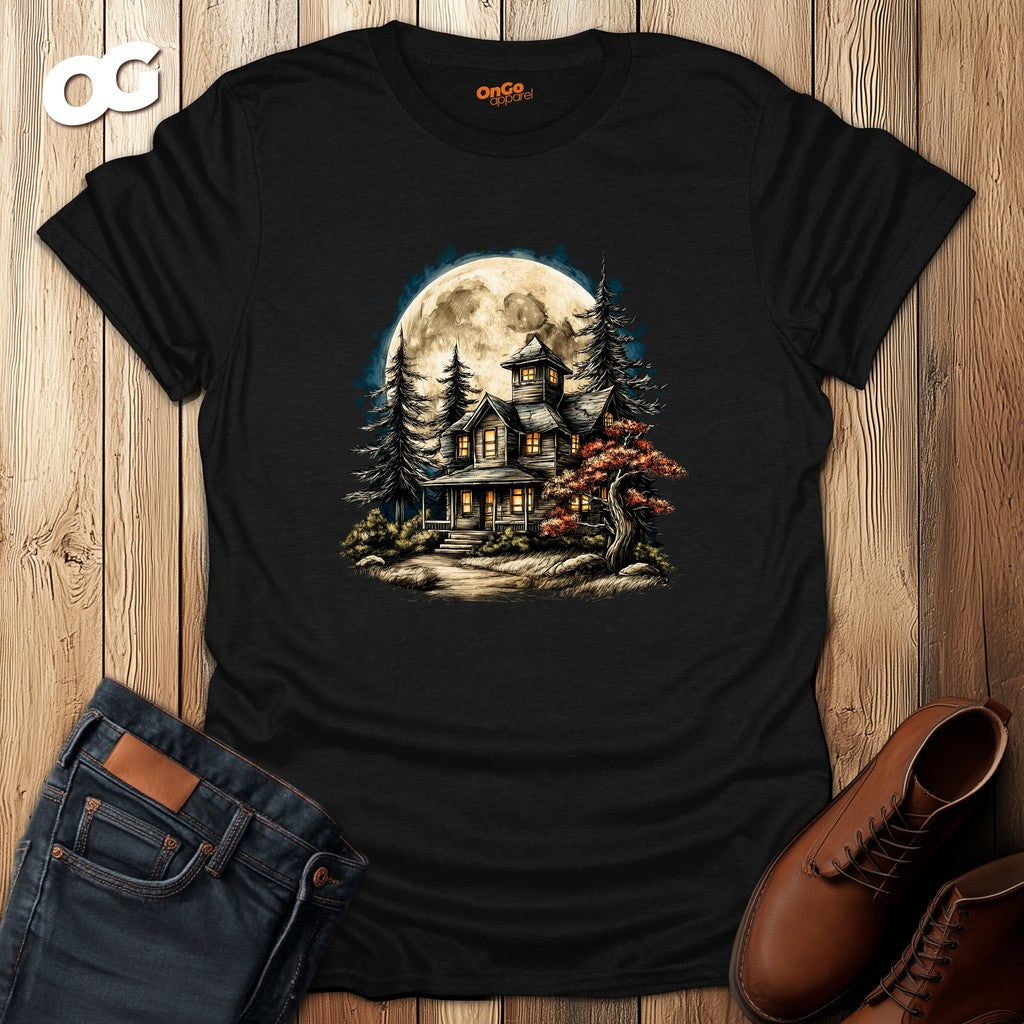 Haunted House T-Shirt with Mystical Design – black – oak-wood