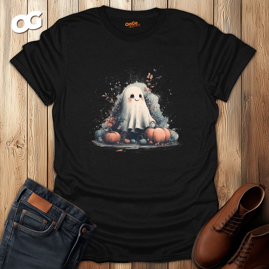 Cute Ghost and Pumpkins T-Shirt – black – oak-wood