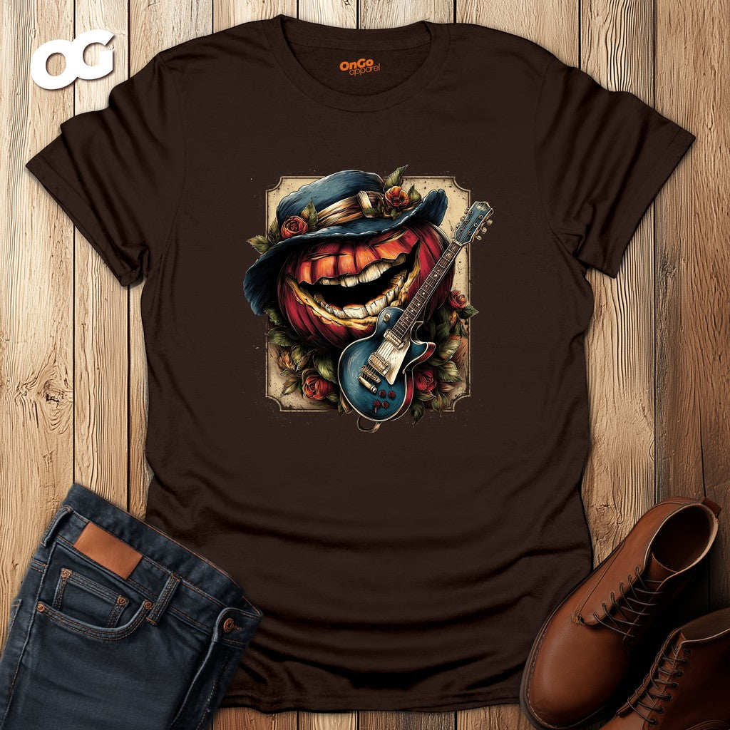 Pumpkin and Guitar Graphic T-shirt – dark_chocolate – oak-wood