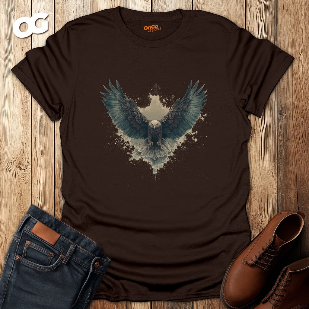Eagle Wings T-Shirt with Artistic Spread Design – dark_chocolate – oak-wood