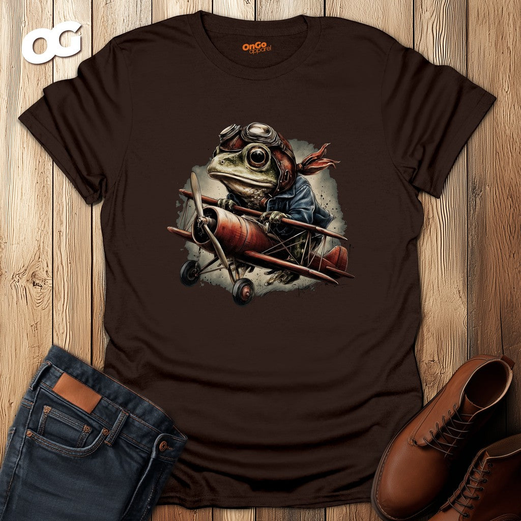 Frog Aviator Graphic T-Shirt – dark_chocolate – oak-wood