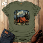 Adventure Mountain Tent Graphic T-Shirt – military_green – oak-wood